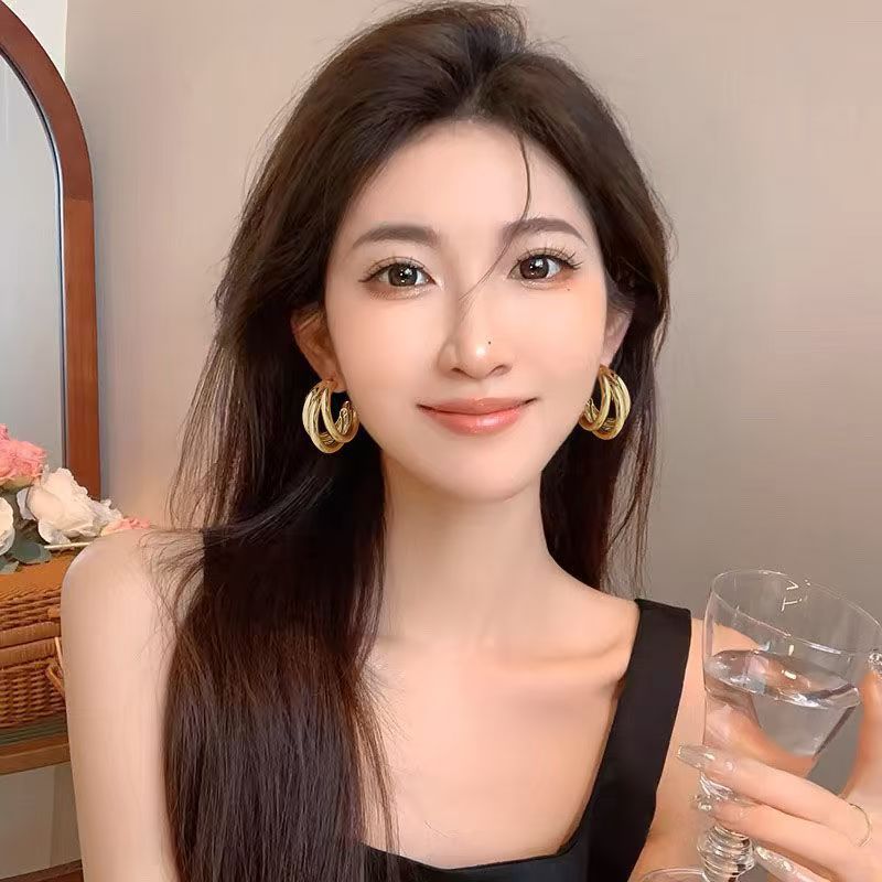 复古金属耳钉女2025年新欧美夸张几何耳环小众设计感网红气质耳饰|undefined