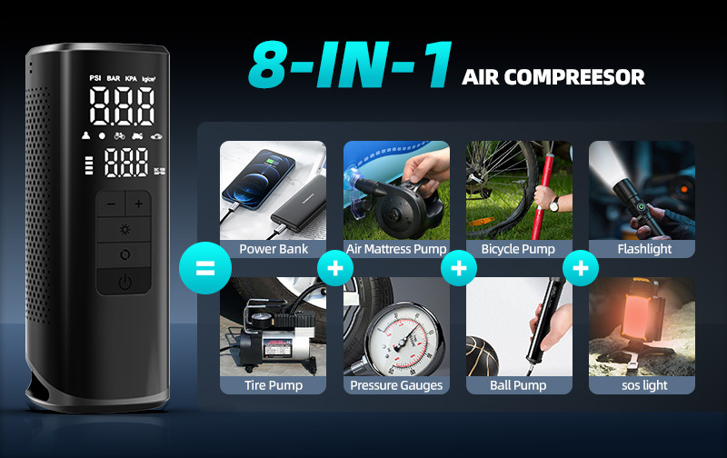 25-Cylinder Vehicle-Mounted Wireless Portable Multi-Function Digital Display Air Pump for Cars and Electric Vehicles, Multi-Tire Electric Inflator