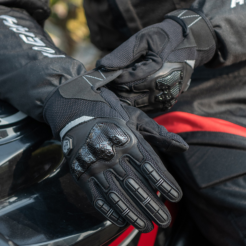 VROTE 여름 오토바이 승마 장갑 통기성 기사 터치 스크린 레이싱 오토바이 사계절 장갑 남성 V032