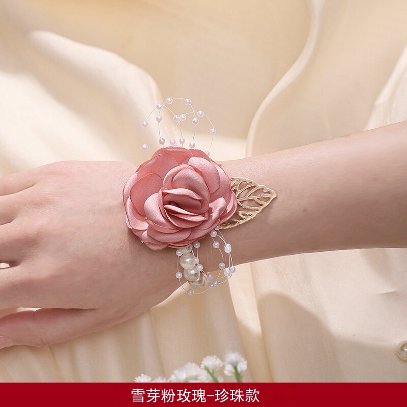 結婚式のブライズメイドの手首の花ピンクのバラの花の姉妹グループブレスレットフラワーウェディング用品ブライズメイドグループハンドフラワーウェディングクロス|undefined