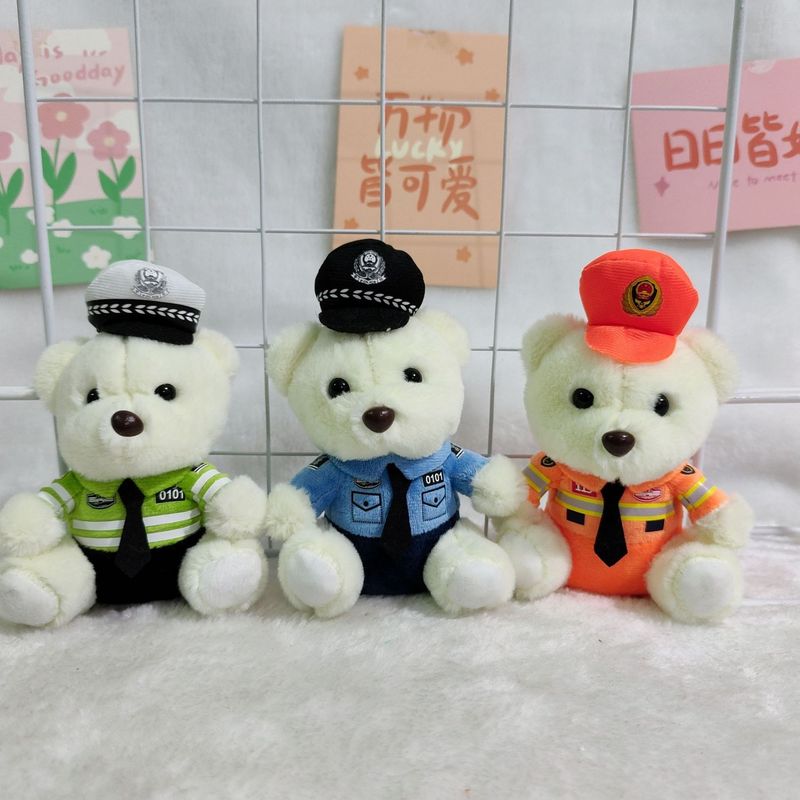 ネット赤かわいい萌え交通警官熊ストラップぬいぐるみ人形消防警察熊カバン掛けキーホルダー|undefined