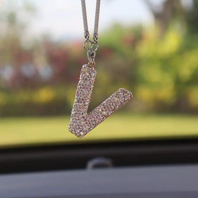 Car hanging | Clay Full Diamond Love Bear - v-letter-car-pendant-ab-color-transparent-diamond