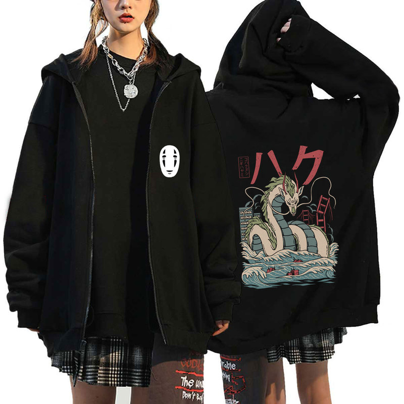 [in stock] Japanese Anime Totoro Spirited Away Anime Printing Loose Zipper Hooded Cardigan Sweater