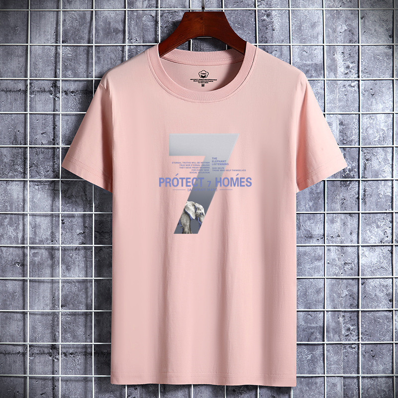 Camiseta de manga corta para hombres de verano nuevo cuello redondo de algodón de moda más tamaño de los hombres de Hong Kong estilo estudiante top de fondo entrega de media manga