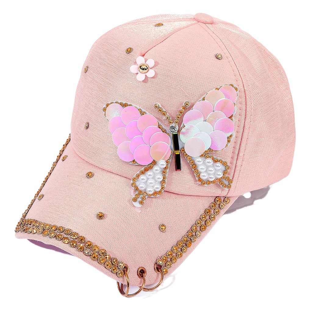 Primavera y verano Mujer gran mariposa gorra de béisbol personalidad para adultos anillo de hierro ala sombrero para el sol sombrero de Sol de viaje