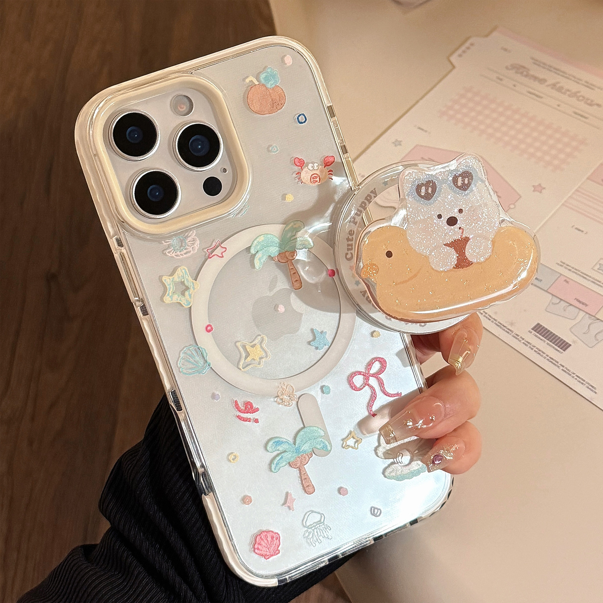 Magnetic Transparent Phone Case For Iphone With Glitter Holder_voghion.com