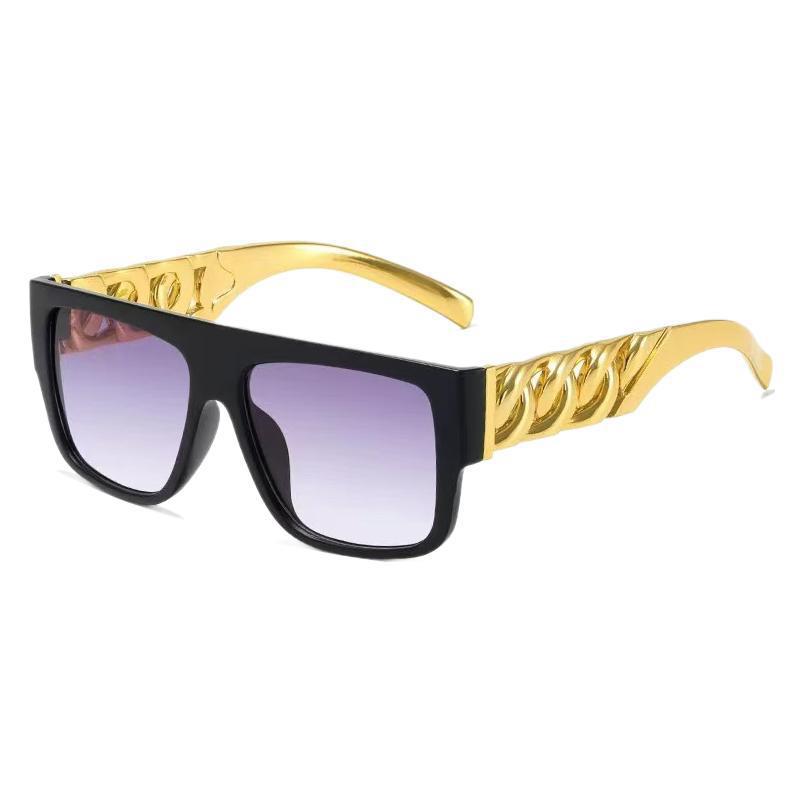跨境 新款欧美潮流女太阳镜 嘻哈浮夸男朋克大金项链眼镜现货供应
