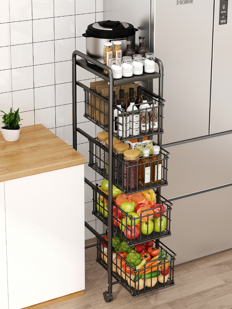 Pull-out kitchen Caught Shelf to ground multi-storey 25cm Wide refrigerator side 30cm Removable Storage rack