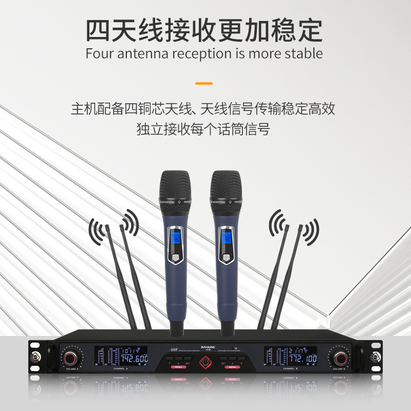 무선 마이크 1 대 2 마이크 노래 무대 홈 사운드 성능 홈 K-송 컨퍼런스 FM