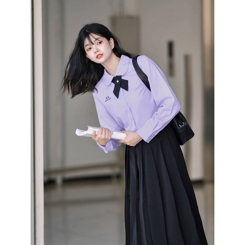 (Embroidered with Tie) Jk Uniform Female Academy Style Long-Sleeved Shirt Thai Style School Uniform for High School Graduation Class (Embroidered with Tie) Jk Uniform Female Academy Style Long-Sleeved Shirt Thai Style School Uniform for High School Graduation Class