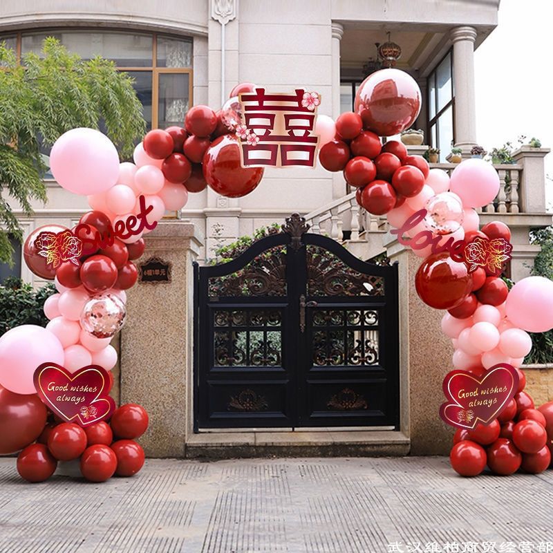 結婚氣球拱門開業結婚氣球裝扮生日排隊室外裝飾農村單元樓房大門