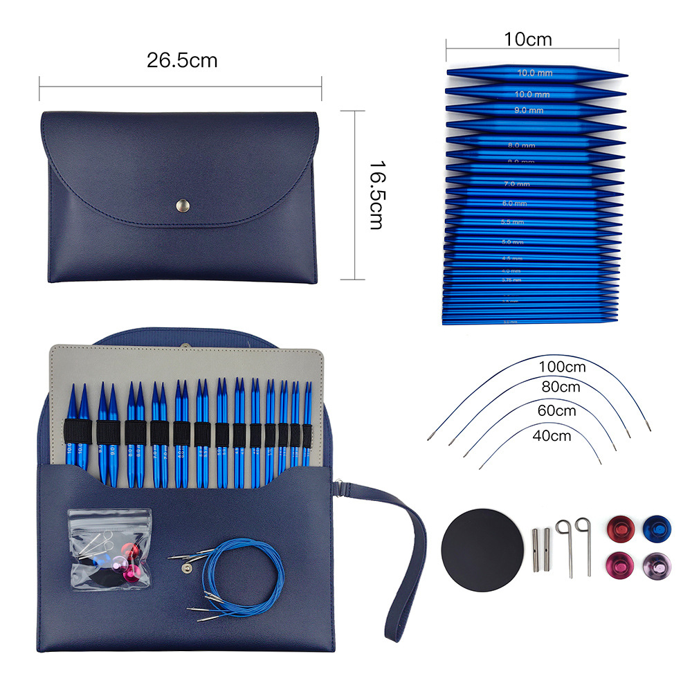 Agujas de suéter transfronterizas desmontables de cuerda agujas de suéter azul de óxido de aluminio desmontables de la aguja de anillo 13 paquetes