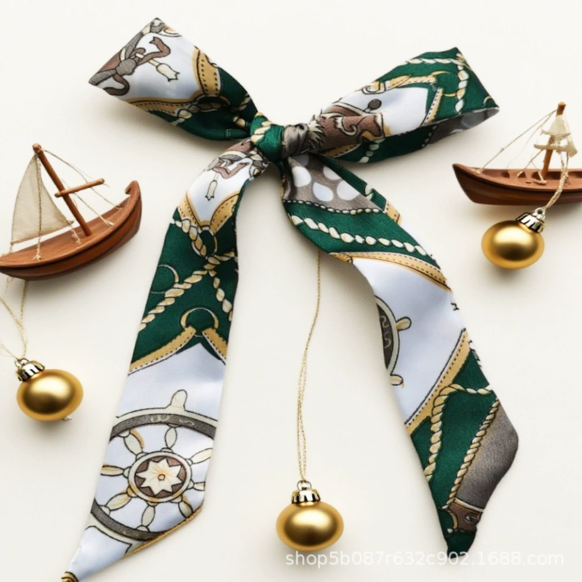 Универсальная резинка для волос, длинный узкий шелковый шарф с принтом, остроконечный угловой шарф с сумкой, аксессуар, маленький квадратный шарф, подарок, сувенир