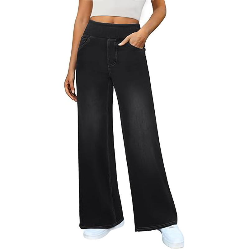 European and American 2026 New Style Wide-Leg Jeans for Women, High-Waisted, Easy-To-Wear, Loose Straight-Leg, Elastic, Tummy Control Pants, Export
