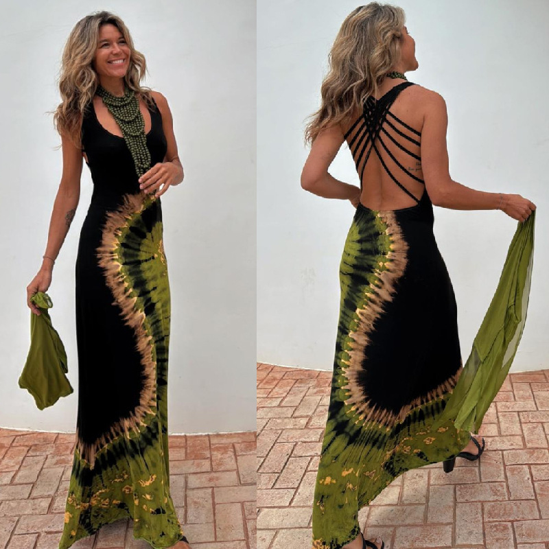 269g Weight Maxi Long Dress Dress Length Type Wholesale Women's Sexy Printing Holiday Banquet Travel U Neck Sleeveless Strap Dress