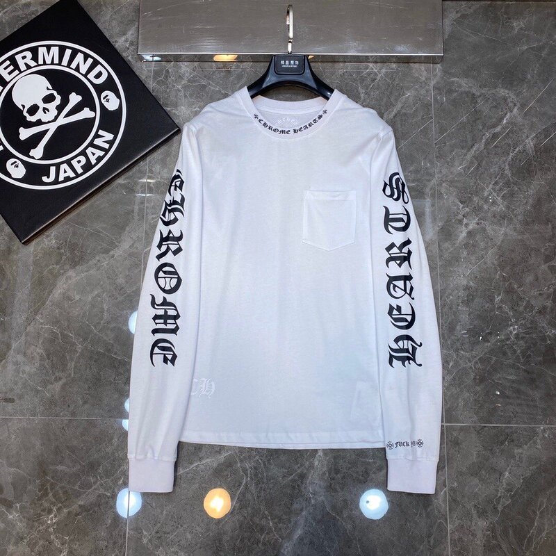 クロムハーツクロムハーツラウンドネックプリントダブルヤーンピュアコットン長袖Tシャツ、男女兼用、トレンディ|undefined