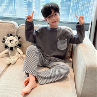Children's Boys and Girls Autumn Clothes Autumn Pants Pajamas Pajamas Loose Comfortable Middle and Big Children's Home Clothes suit Autumn and Winter New Style