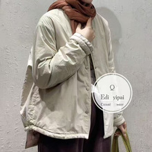 ed2025冬季新款女圆领日系棉衣棉服宽松长袖文艺风厚款复古羊毛绒