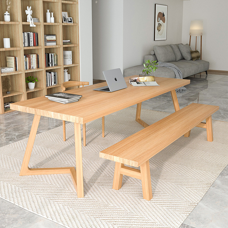 北欧会议桌工作台实木家用原木办公桌书桌接待洽谈桌展示桌