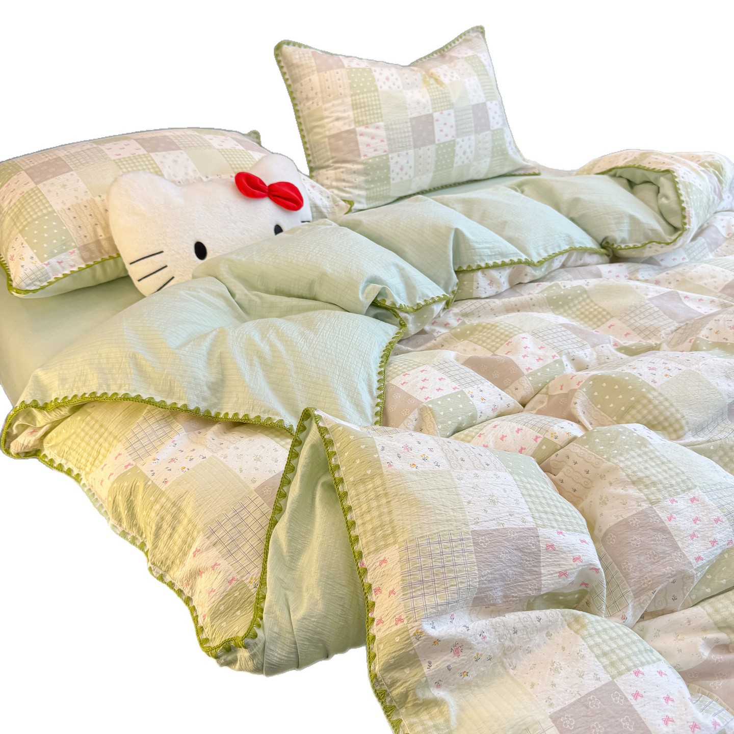 Nuevo borde de concha de doble hilo de cuatro piezas de algodón puro ropa de cama ins sábanas cubierta cama dormitorio Kasa tres piezas de conjunto