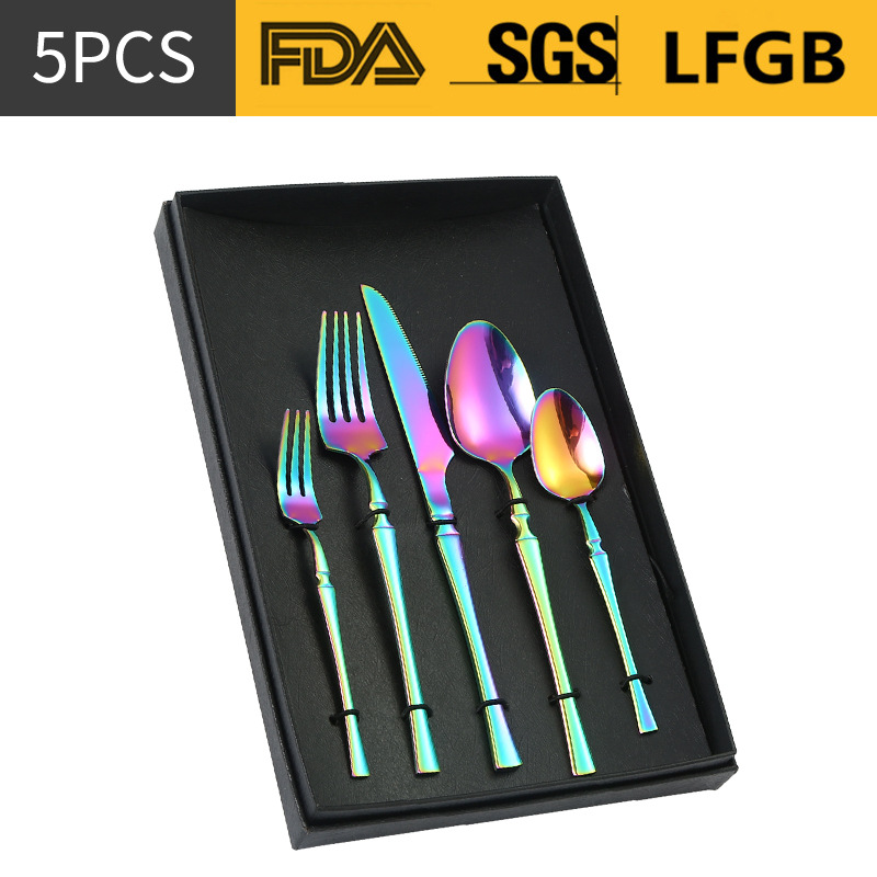 Venta al por mayor Amazon transfronterizo suministro de acero inoxidable traje de vajilla/5 cintura pequeña 5 piezas principales cuchillo, tenedor y cuchara caja de regalo traje