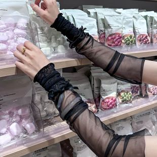 Lace Patchwork Sleeves Bow Hand Sleeves Spring and Summer Thin Breathable Decorative Y2K Sexy Harajuku Wedding Gloves