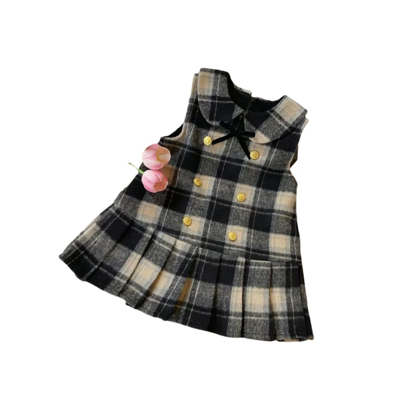 Ropa para niños para niñas 2025 vestido a cuadros sin mangas de invierno vestido cálido grueso acolchado de moda coreana para niñas