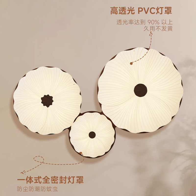 Lámpara de techo de dormitorio simple estilo antiguo retro redondo flor de nogal lámpara de dormitorio principal luz de habitación de viento silencioso 2025