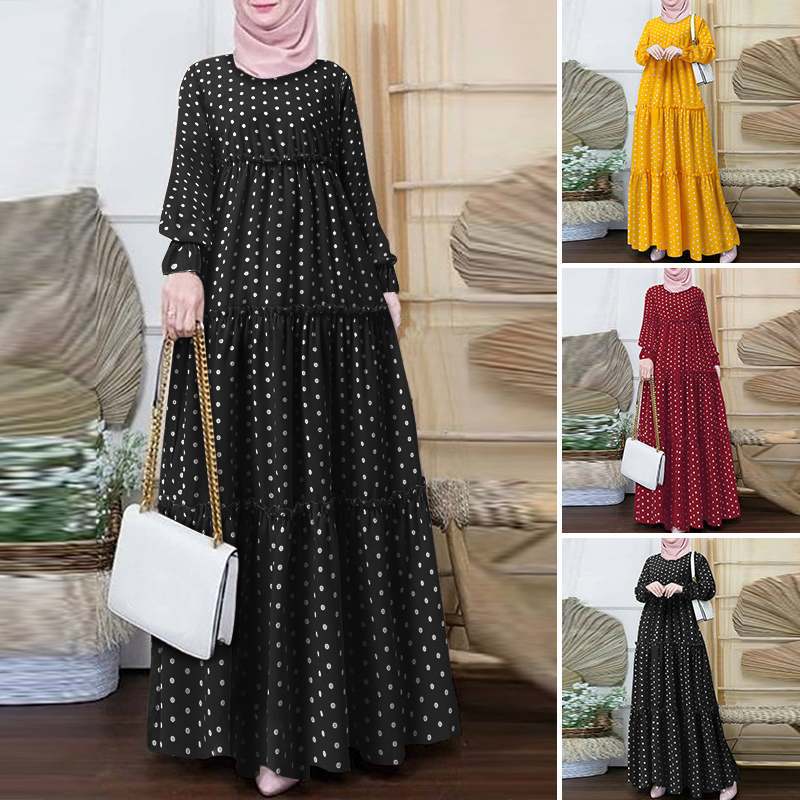 Boho Polka Dot Print Muslim Dress Casual...