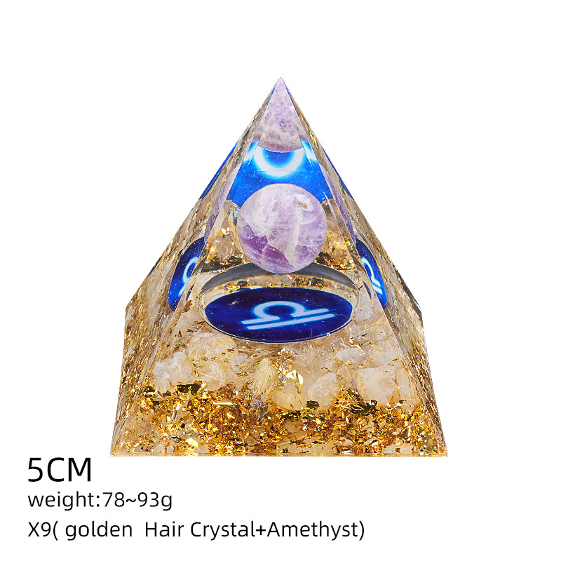 X9紫晶+金发晶碎石（天秤座）（5cm金字塔）