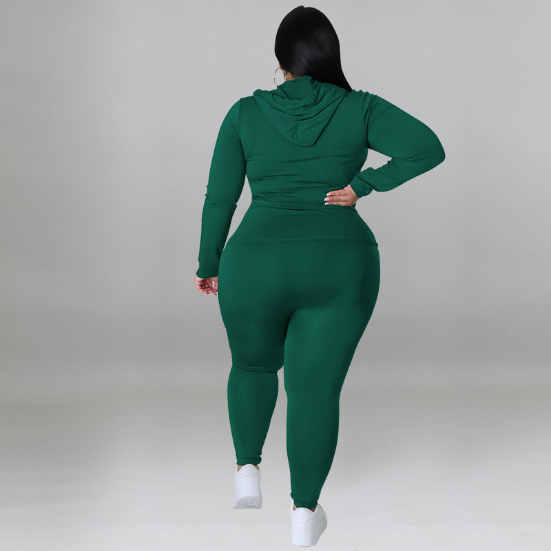 Plus Size Women's Clothing Solid Color Hooded Long Sleeve Fashion Casual Set Autumn Wear_ecoleips.com