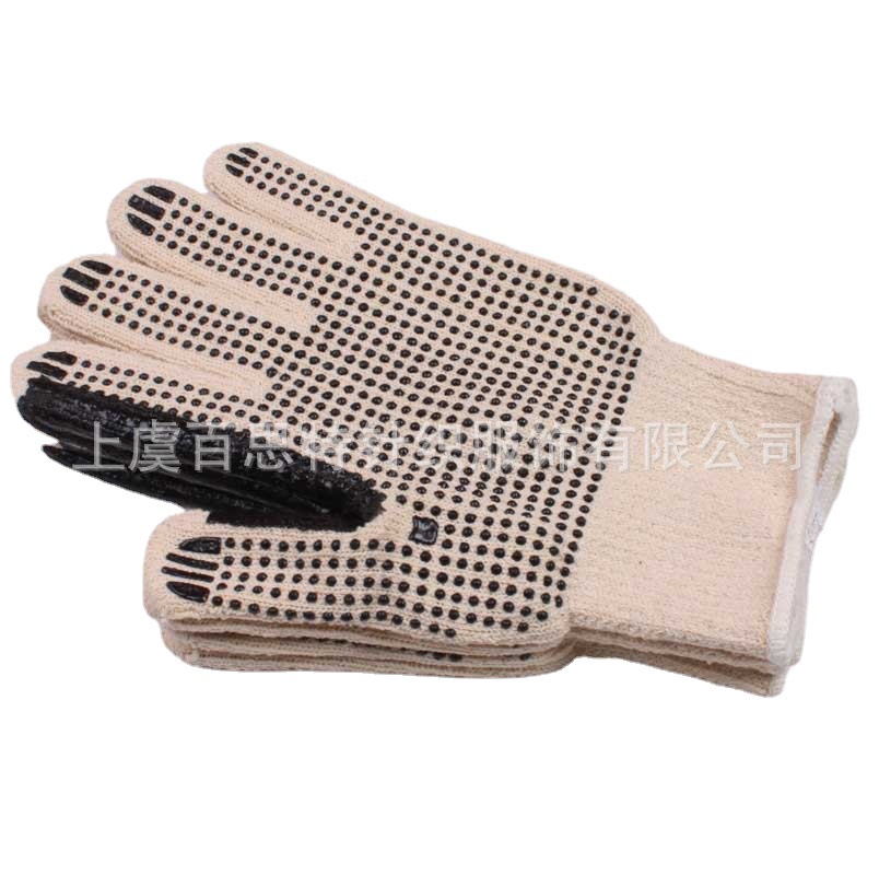 厂家针织毛圈手套点PVC手套保暖劳手套虎口刮胶手套抗磨防寒