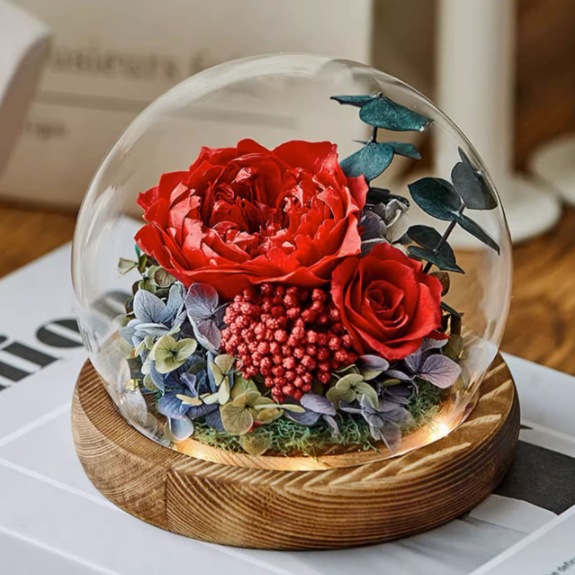 Flor eterna cubierta de vidrio rosa caja de regalo terminada Día de San Valentín boda novia regalo creativo decoración flor eterna