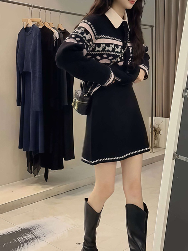 温柔风法式针织两件套裙女春秋2025新款毛衣外套短裙高级感套装裙|undefined
