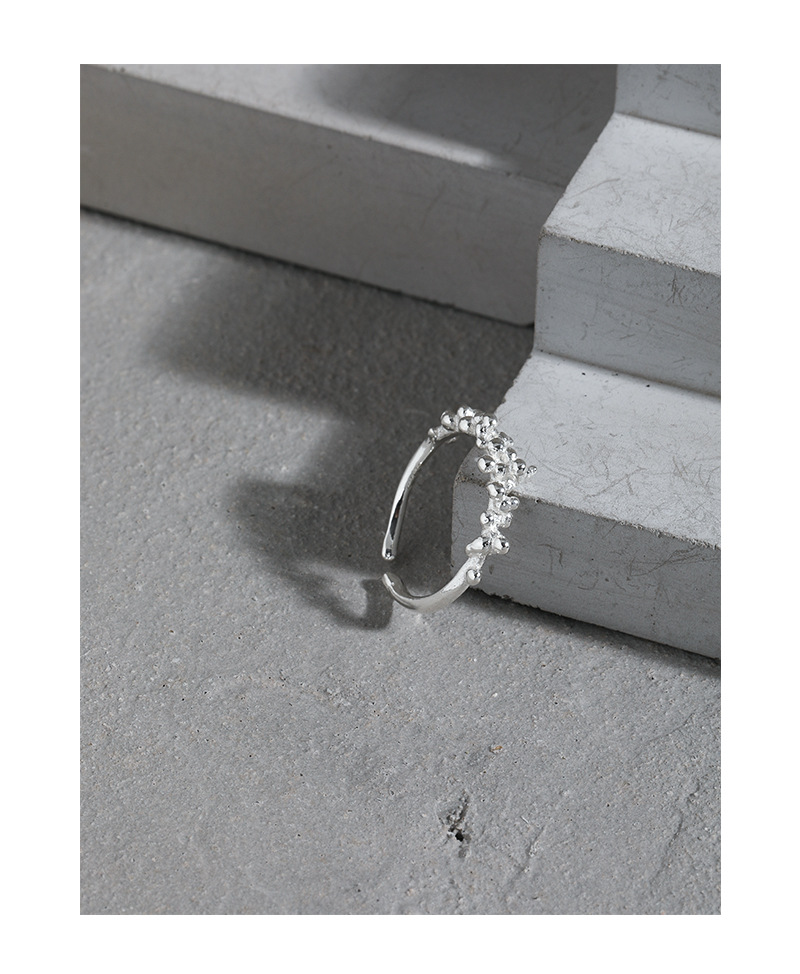 Korean minimalist irregular face beads S925 sterling silver open thin ring