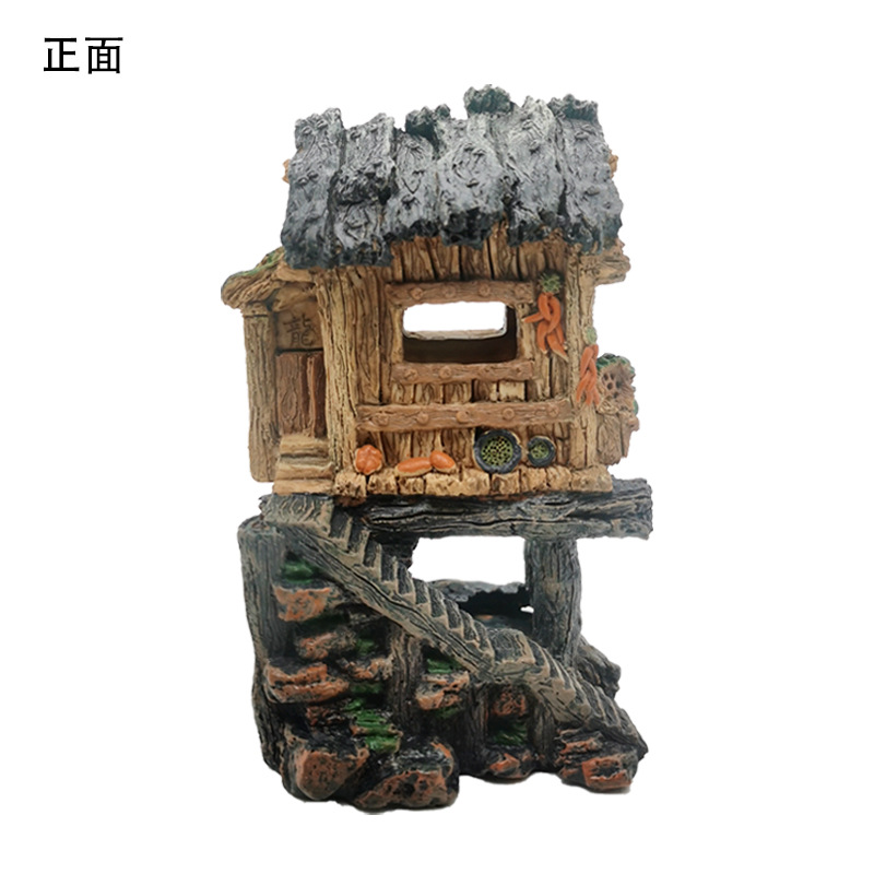Pecera paisaje simulación vintage casa acuario decoración escalada PET resina Jiangnan cabaña nube grúa edificio paisaje Decoración