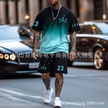 25☆MLB短袖套装☆ 跨境欧美夏季男士NBA 3D印花美式风格短袖套装