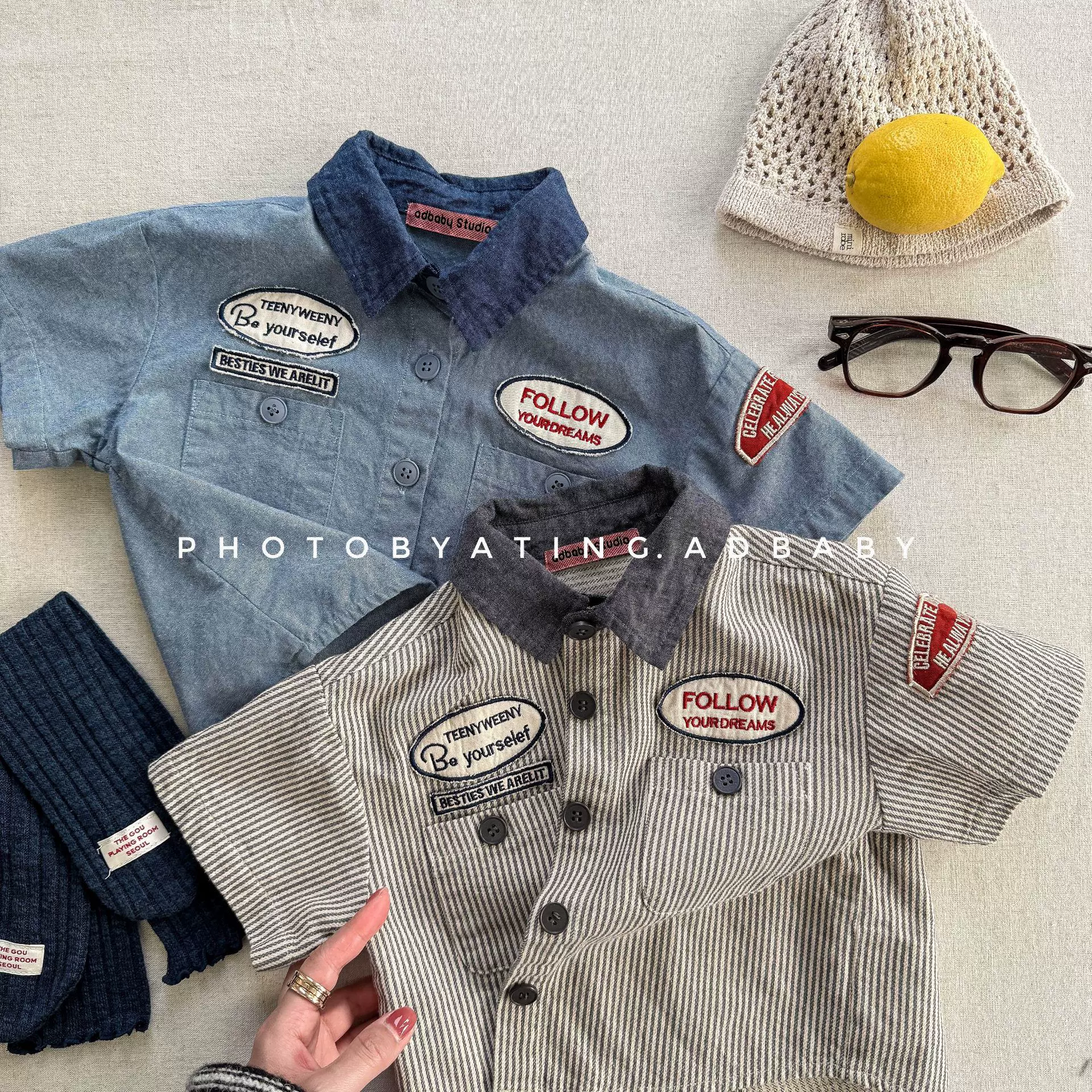 2025湖州织里童装夏季儿童夏装韩版牛仔短袖衬衫男童女童衬衣6250