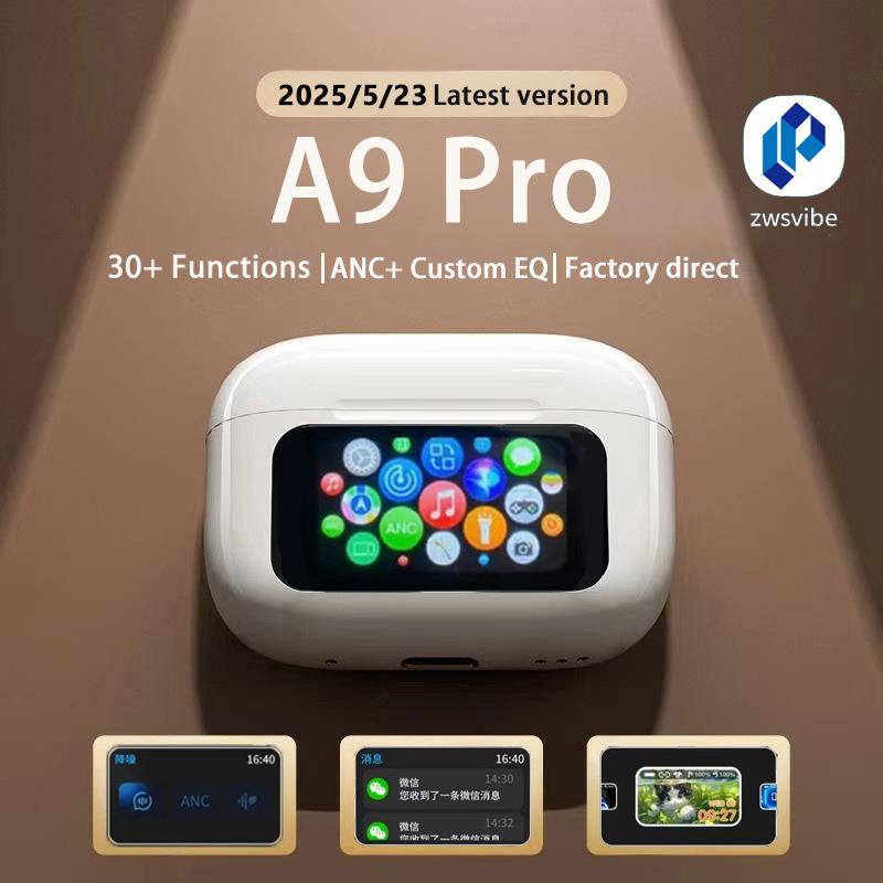 Top Equipped with A9Pro Bluetooth Headset Cross-Border Export Anc Noise Reduction Multi-Function Smart Touch Color Screen Multi-Language Enc