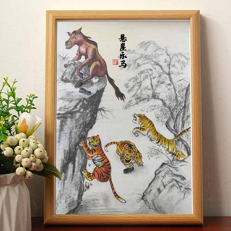Cliff Le Ma Figure Famous Real Painting Funny Calligraphy Painting Hanging Painting Photo Frame Table Top Decoration Gift Pendulum