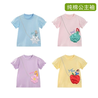 夏季女童短袖T恤女宝公主袖T恤衫纯棉a类女童半袖衫刺绣卡通新款