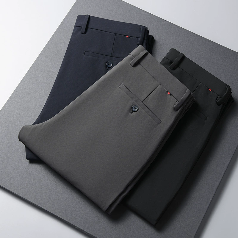 Новые зимние мужские эластичные бизнес-прямые повседневные брюки плюс бархатные толстые брюки мужские длинные брюки против морщин