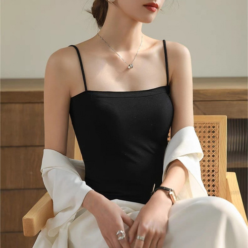 Single/Double Piece Summer Versatile Sexy Camisole Top for Women, Outerwear, Fitted Simple, Solid Color Top for Innerwear