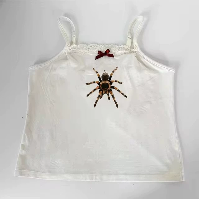 Lace-trim fitted camisole, cute print American style, multiple colors S–L