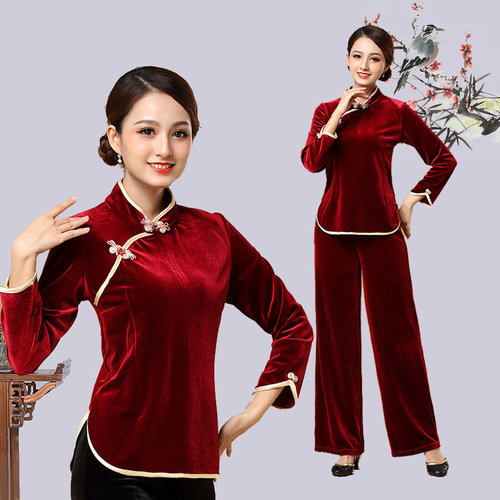 Autumn/Winter Square Dance Outfit Set: Elegant, Chic Cheongsam-Style Costume with a Unique Design—Perfect for Team Performances, Available in Two Pieces