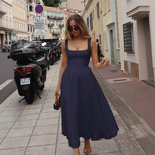 summer solid long fashionable dress sleevless