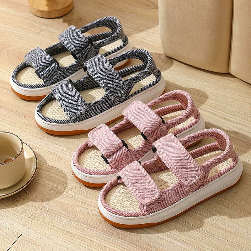 Льняные сандалии для среднего и пожилого возраста, Нескользящие дышащие впитывающие пот хлопковые и льняные тапочки на толстой подошве, верхняя одежда, сандалии на липучке для пожилых мужчин