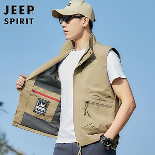 JEEP Jeep 2025 New Men's Outdoor Multi-Bag Vest Collar Windproof Quick-Dry Fishing Photographic Vest Jacket 9200