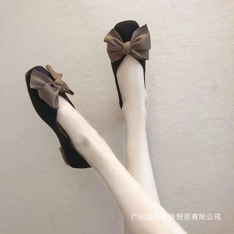 Женские туфли на плоской подошве с неглубоким носком, летние и корейские новые туфли на плоской подошве с квадратным носком и большим бантом, милые туфли-бобы на мягкой подошве, рабочая обувь