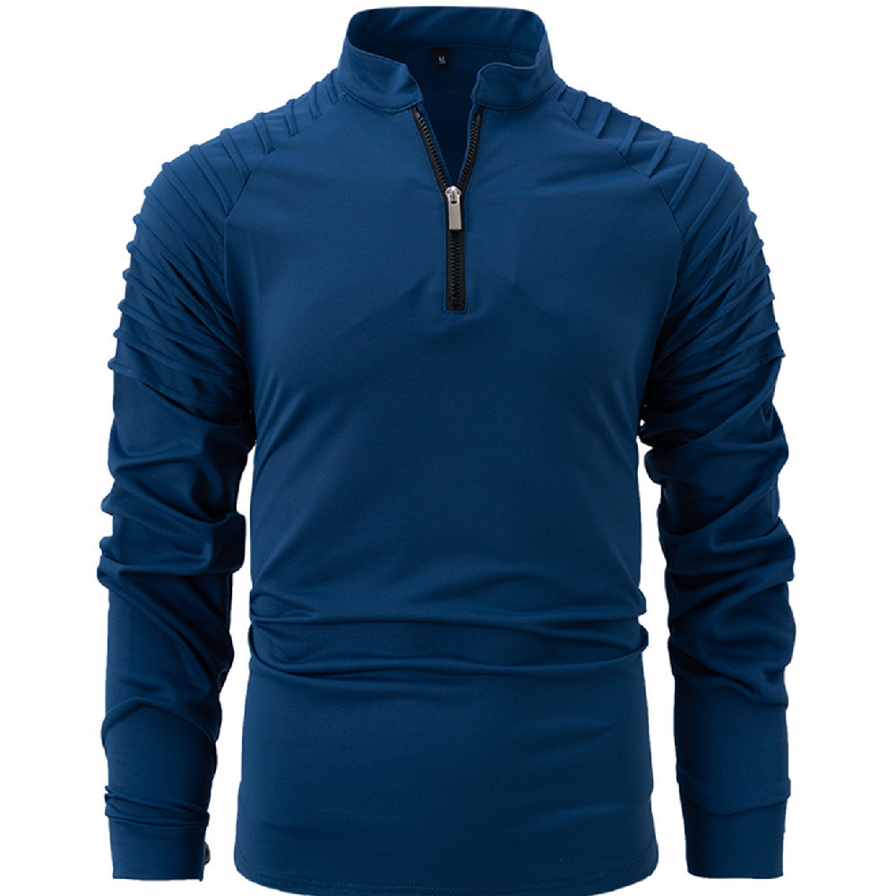 Monochrome Man – Frühling und Herbst: Neues, reduziertes Patchwork-Freizeithemd mit Reißverschluss und langen Ärmeln für Herren_voghion.com